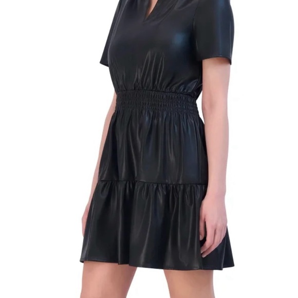 Vigoss Dresses & Skirts - NWT Faux leather cute Black VNeck
mini dress Stretch Fabric